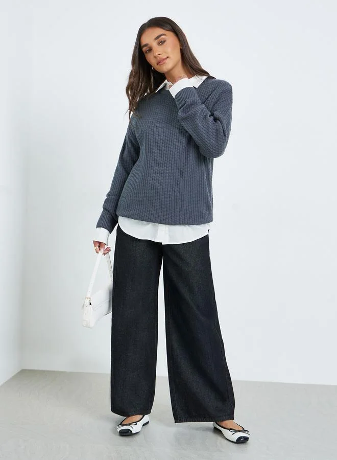 Women Textured Knit Sweater